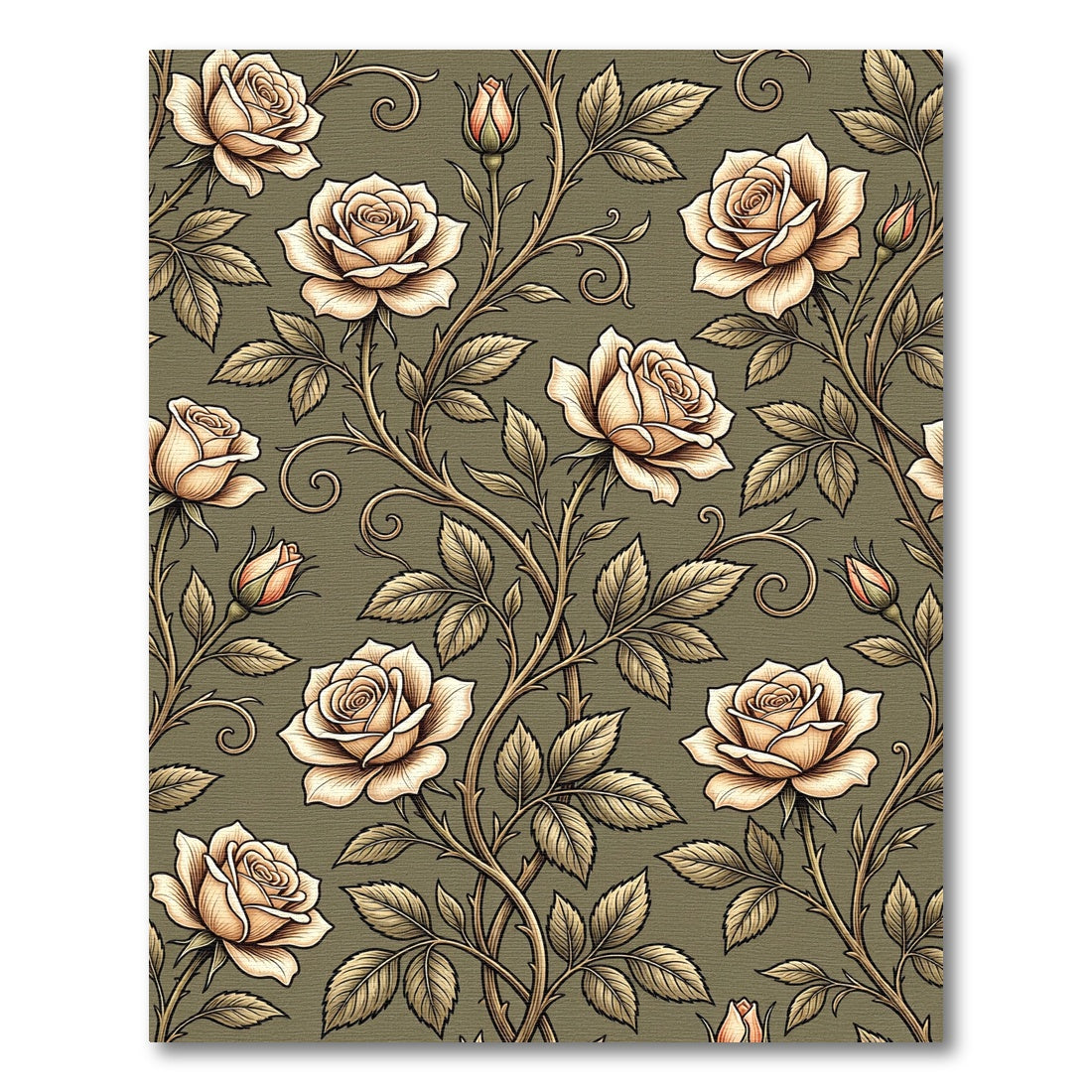 Elegant Cream Rose Botanical Olive Vineyard Rug