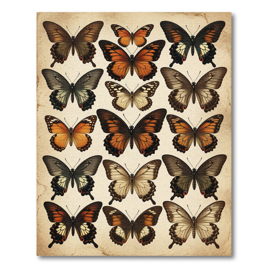 Vintage Amber Butterfly Botanical Illustration Rug