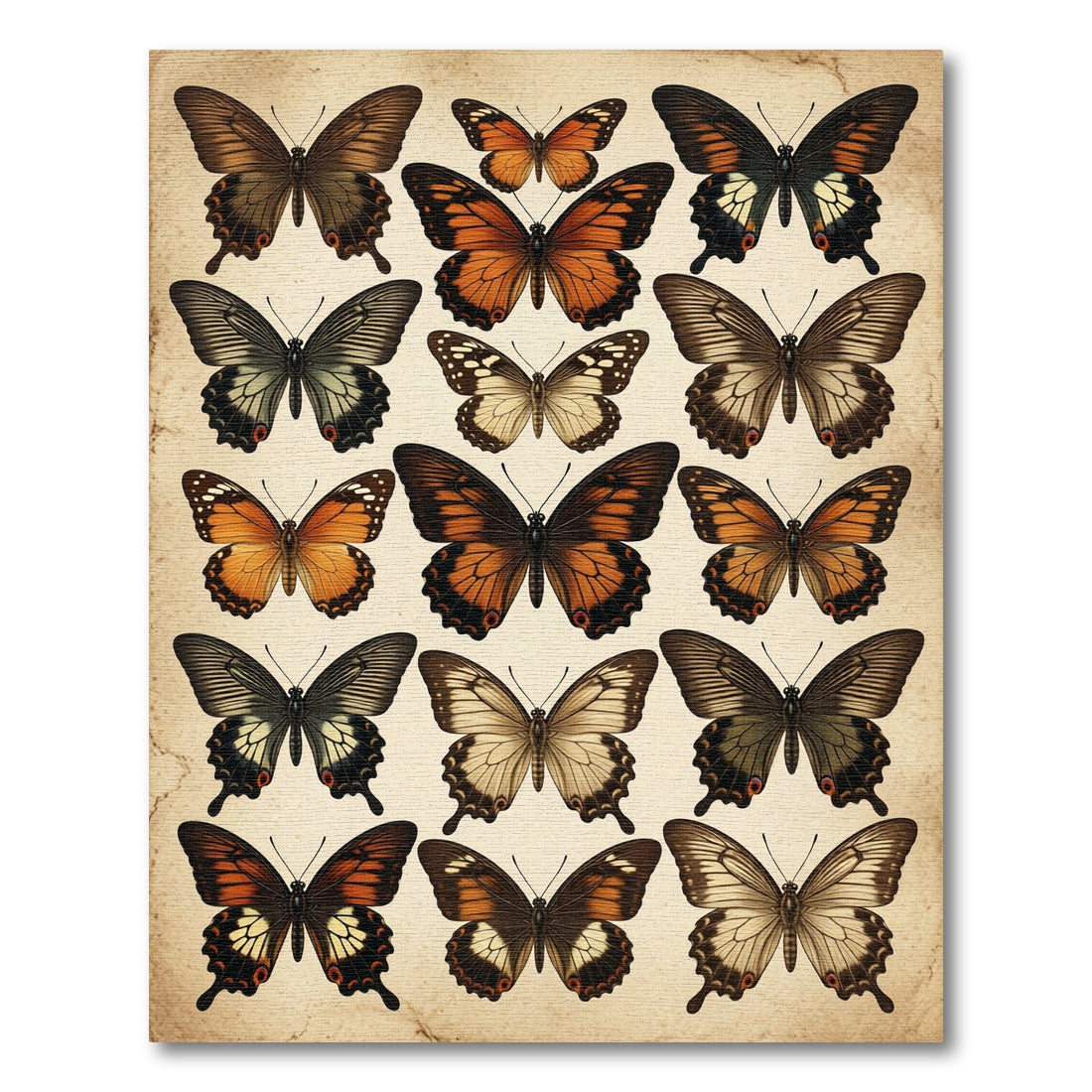 Vintage Amber Butterfly Botanical Illustration Rug