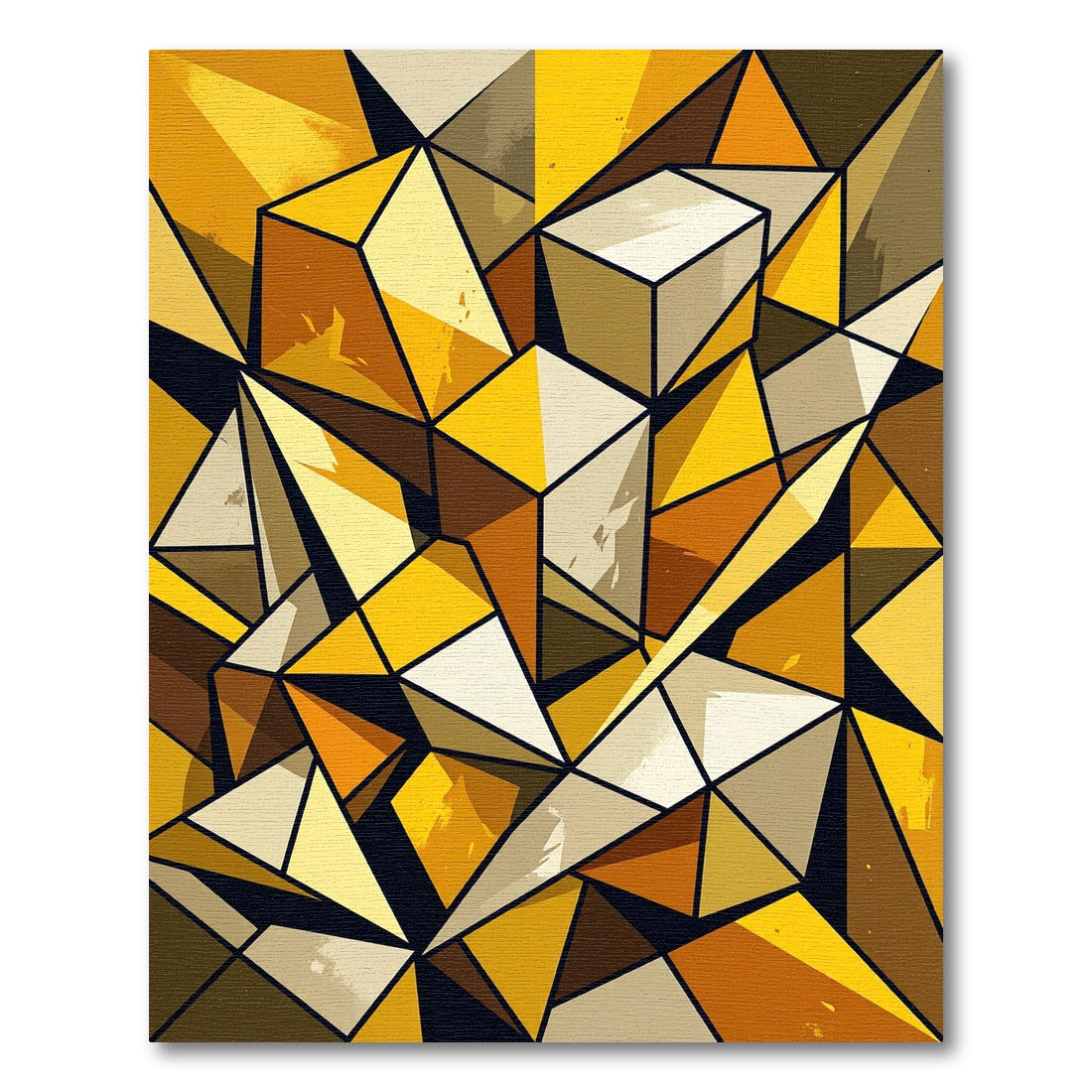 Golden Ochre Geometric Abstract Faceted Rug