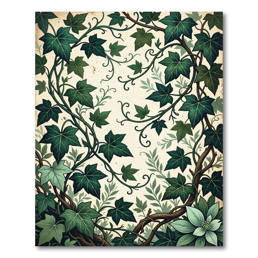 Lush Green Botanical Ivy Vine Garden Rug