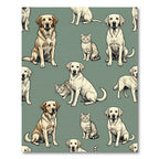 Whimsical Sage Green Dog Cat Illustration Rug