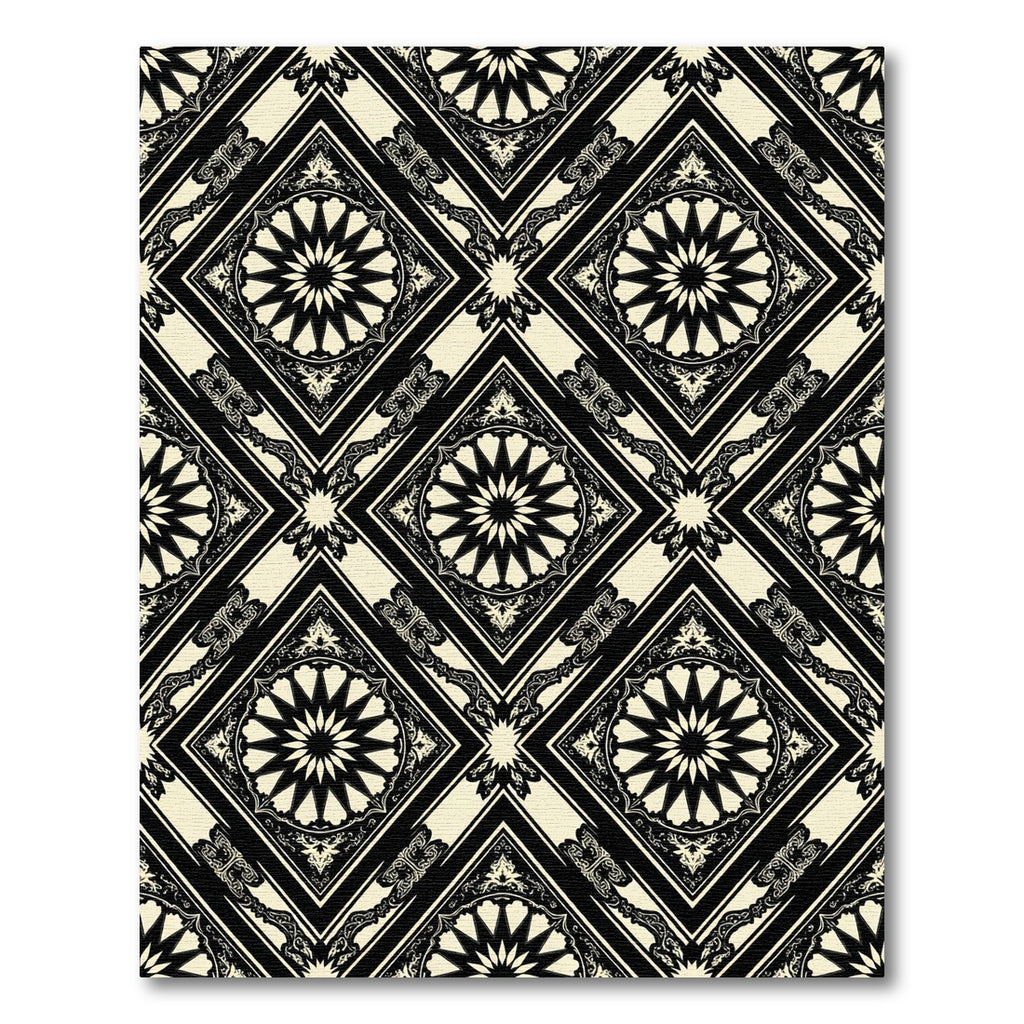 Monochrome Geometric Star Diamond Tile Rug