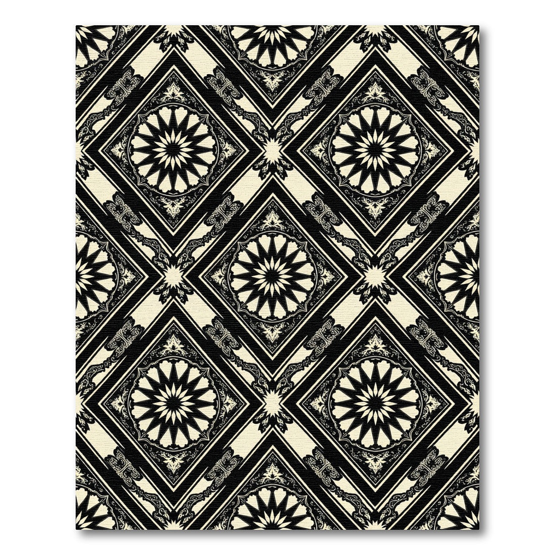 Monochrome Geometric Star Diamond Tile Rug