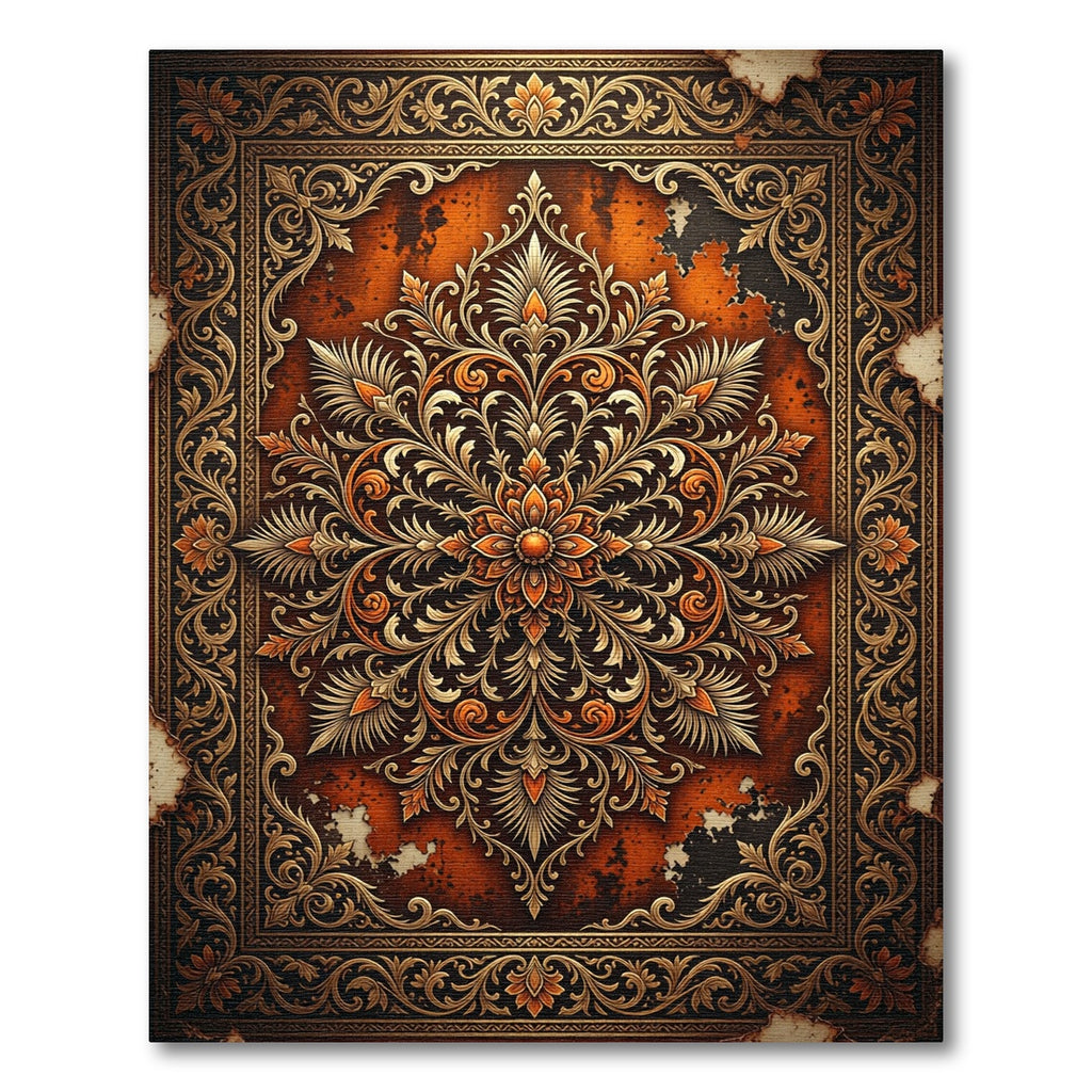 Ornate Golden Floral Medallion Amber Rug
