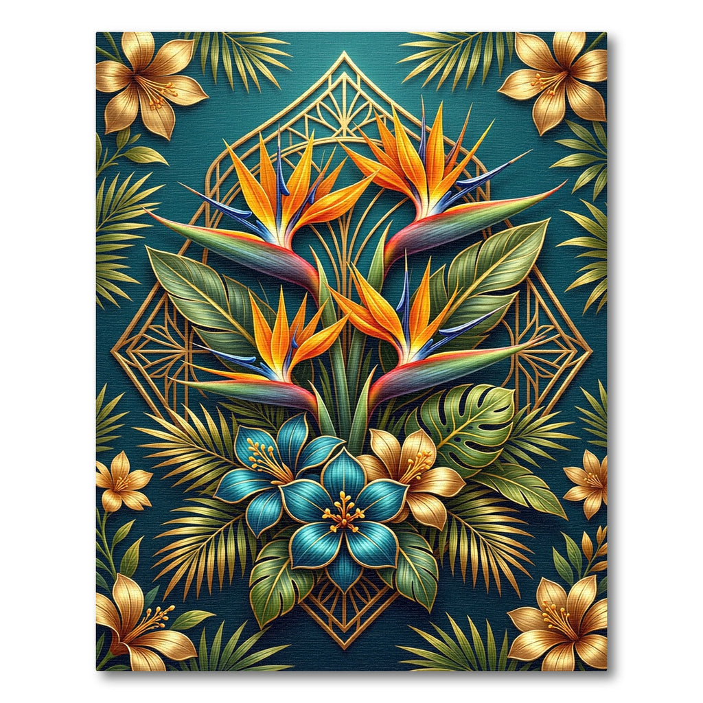 Golden Tropical Bird of Paradise Floral Rug