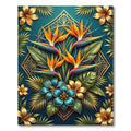 Golden Tropical Bird of Paradise Floral Rug
