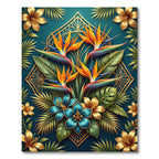 Golden Tropical Bird of Paradise Floral Rug