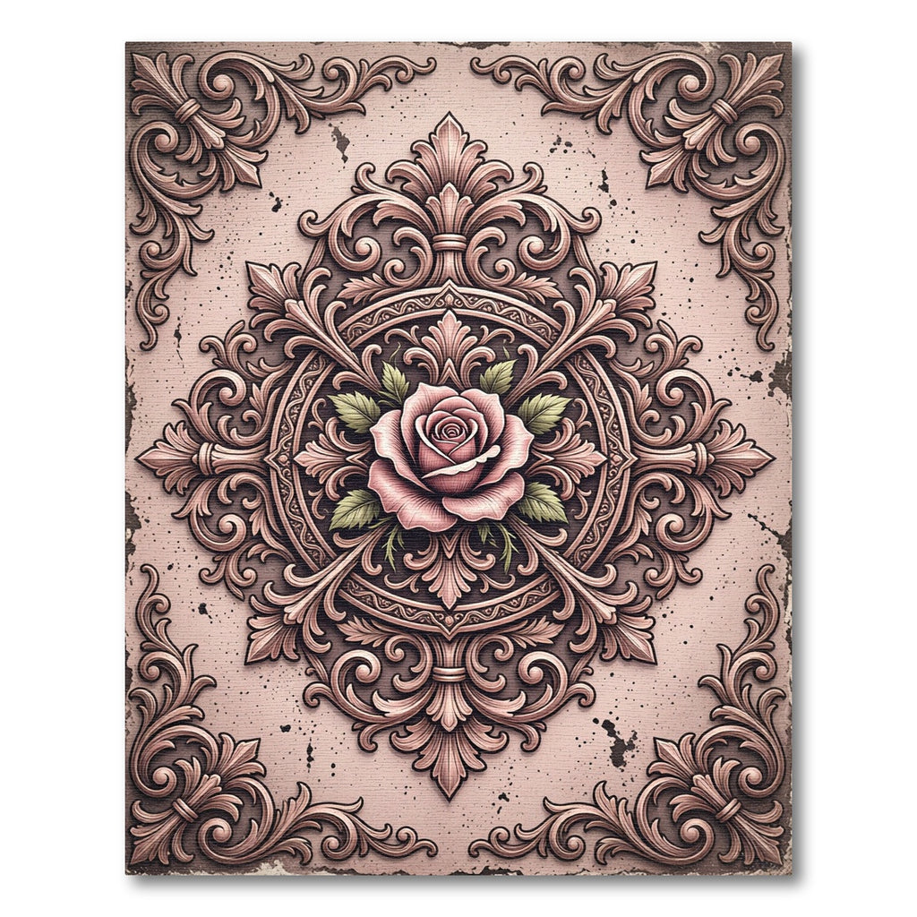 Elegant Dusty Rose Floral Baroque Medallion Rug