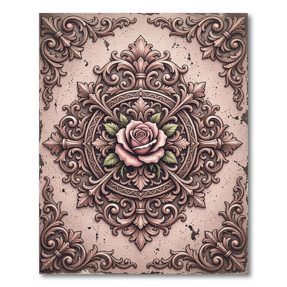 Elegant Dusty Rose Floral Baroque Medallion Rug
