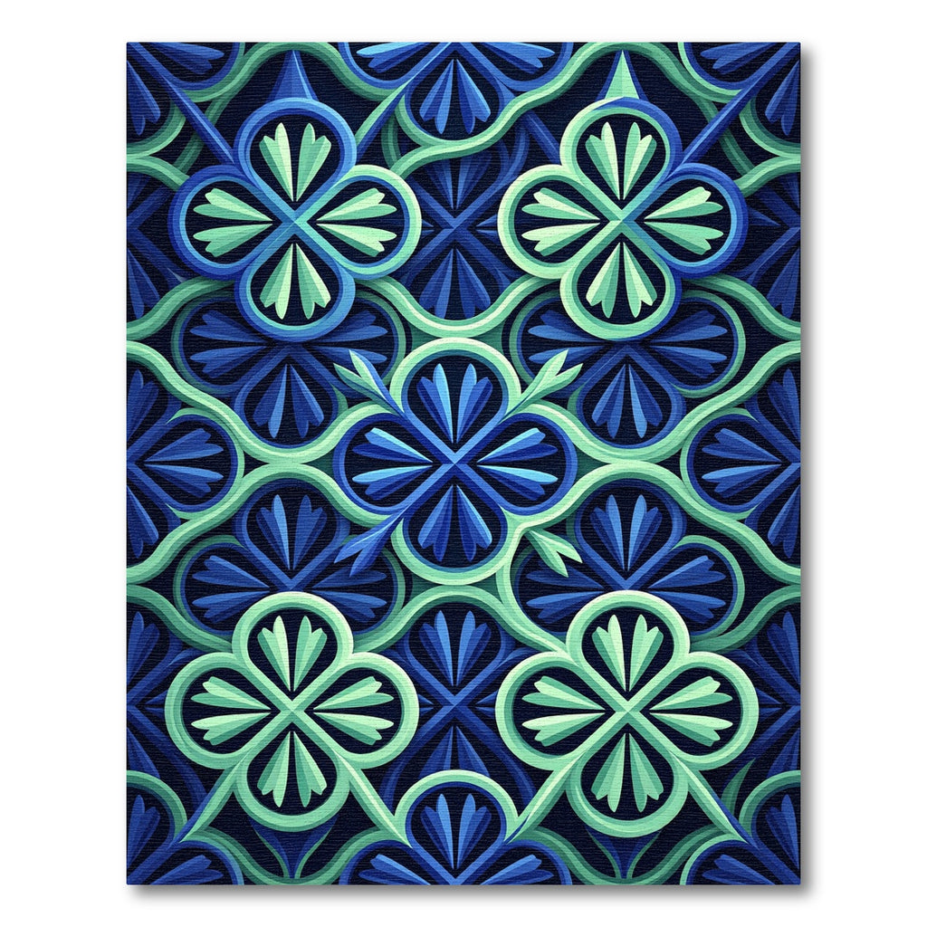 Geometric Azure Clover Botanical Area Rug