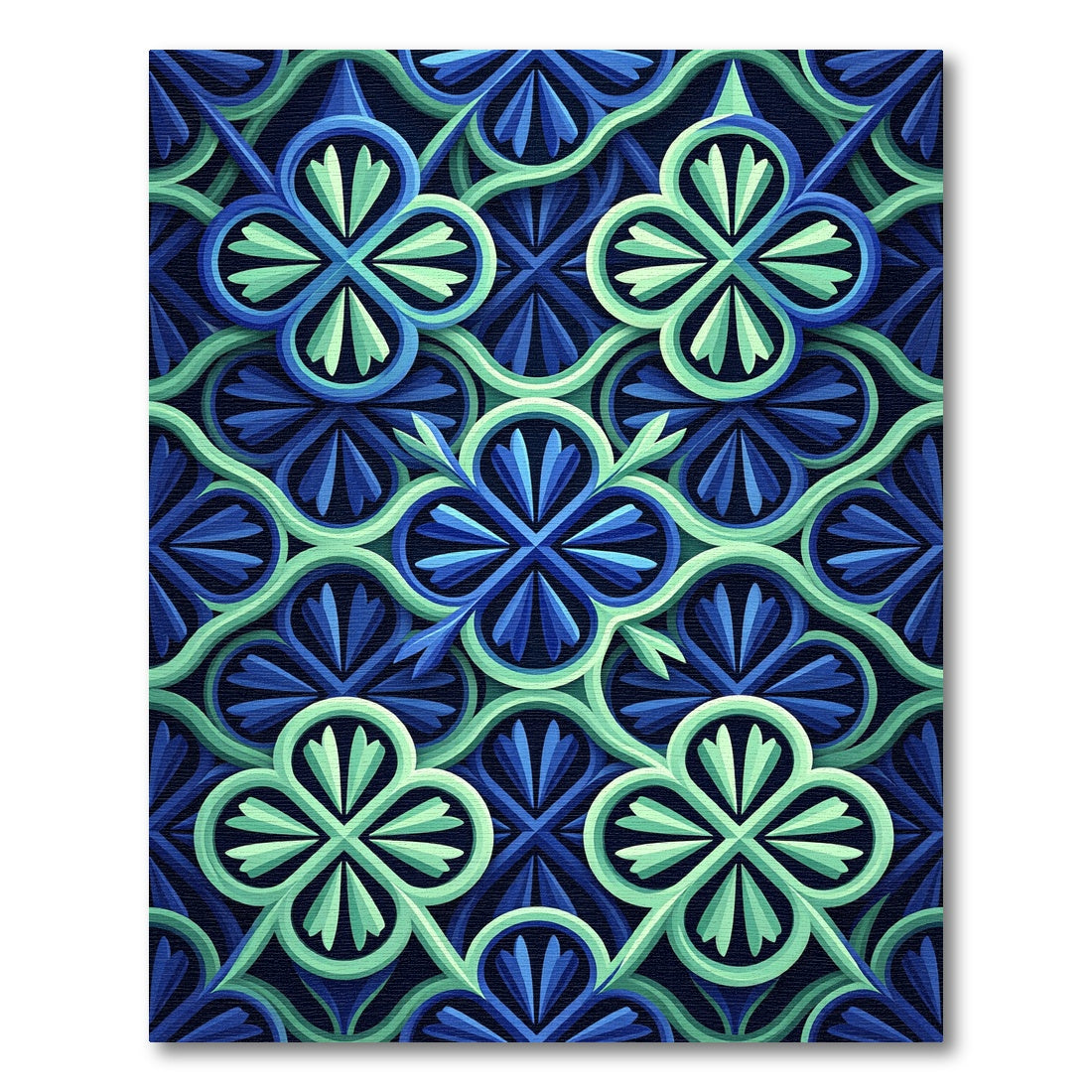Geometric Azure Clover Botanical Area Rug