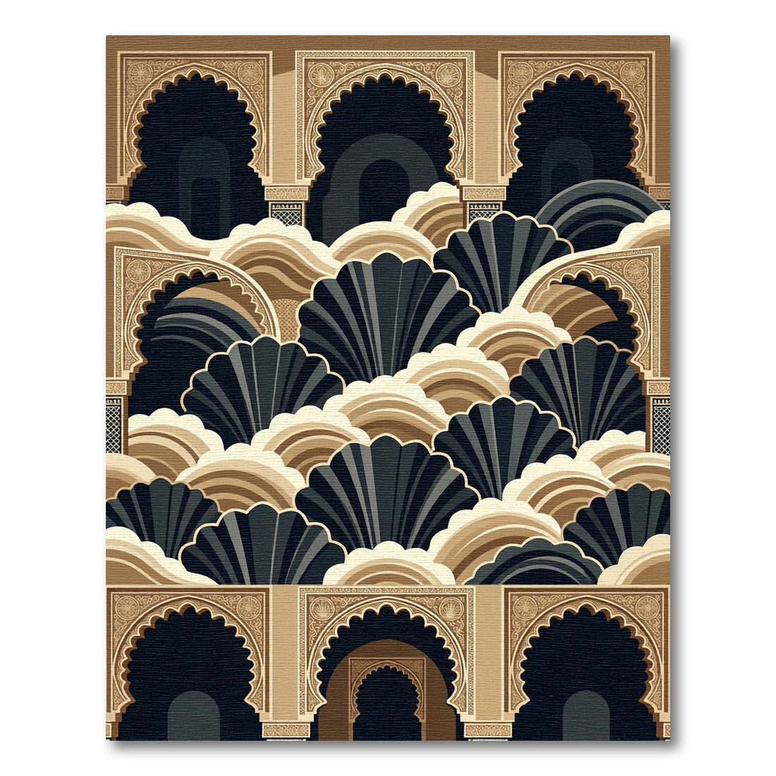 Earthy Arched Shell Geometric Art Deco Rug