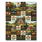 Rustic Cottage Farmhouse Floral Grid Rug