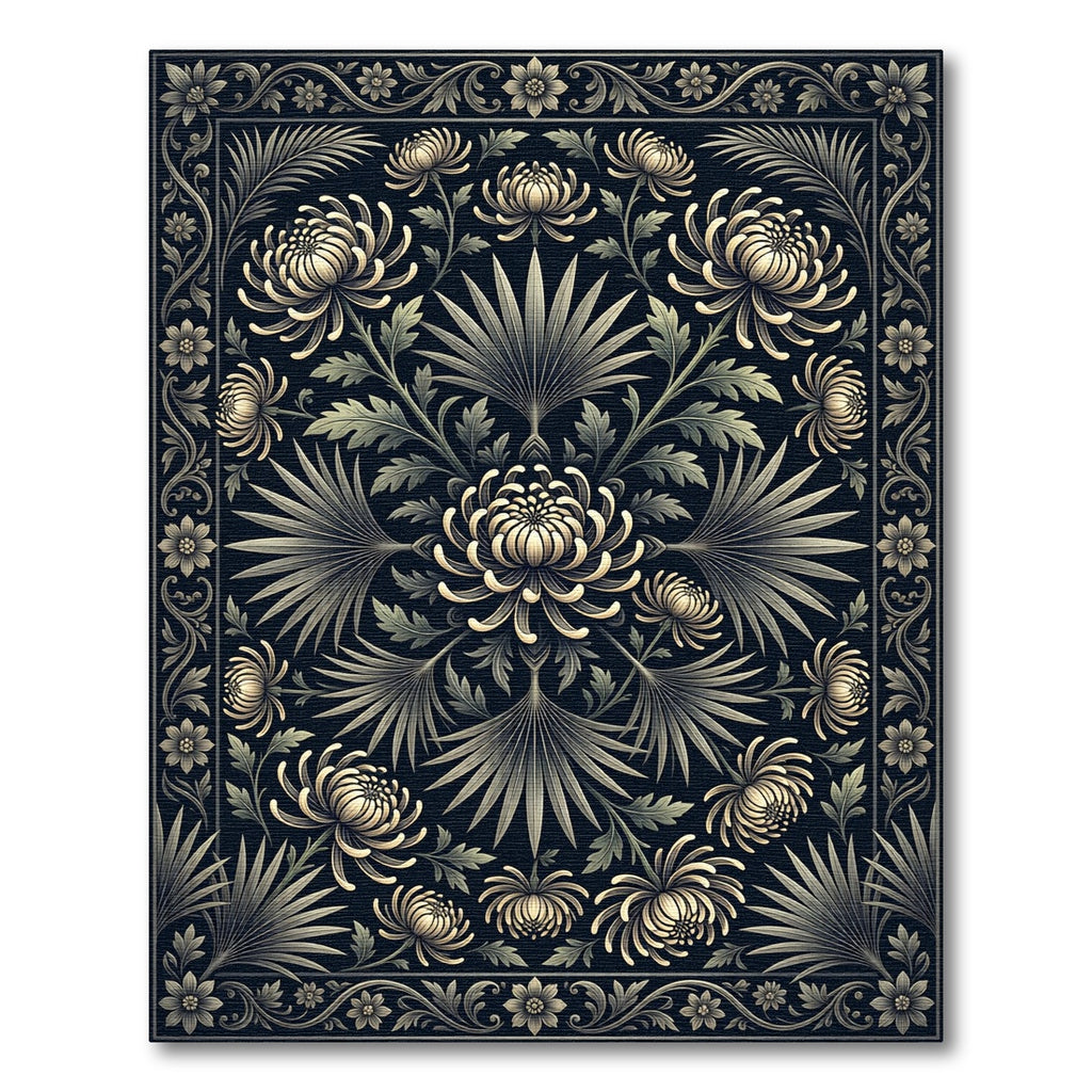 Dark Floral Chrysanthemum Art Nouveau Rug