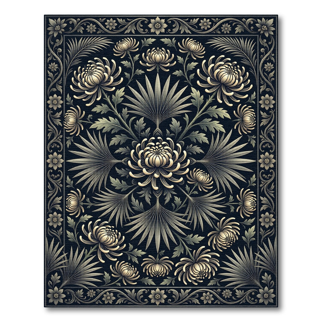Dark Floral Chrysanthemum Art Nouveau Rug
