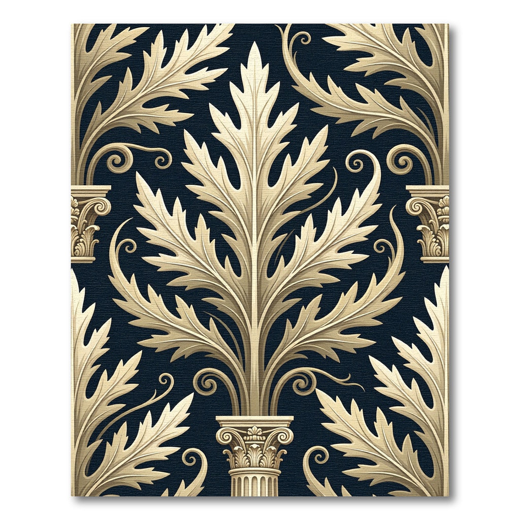 Ornate Golden Acanthus Leaf Composition Rug