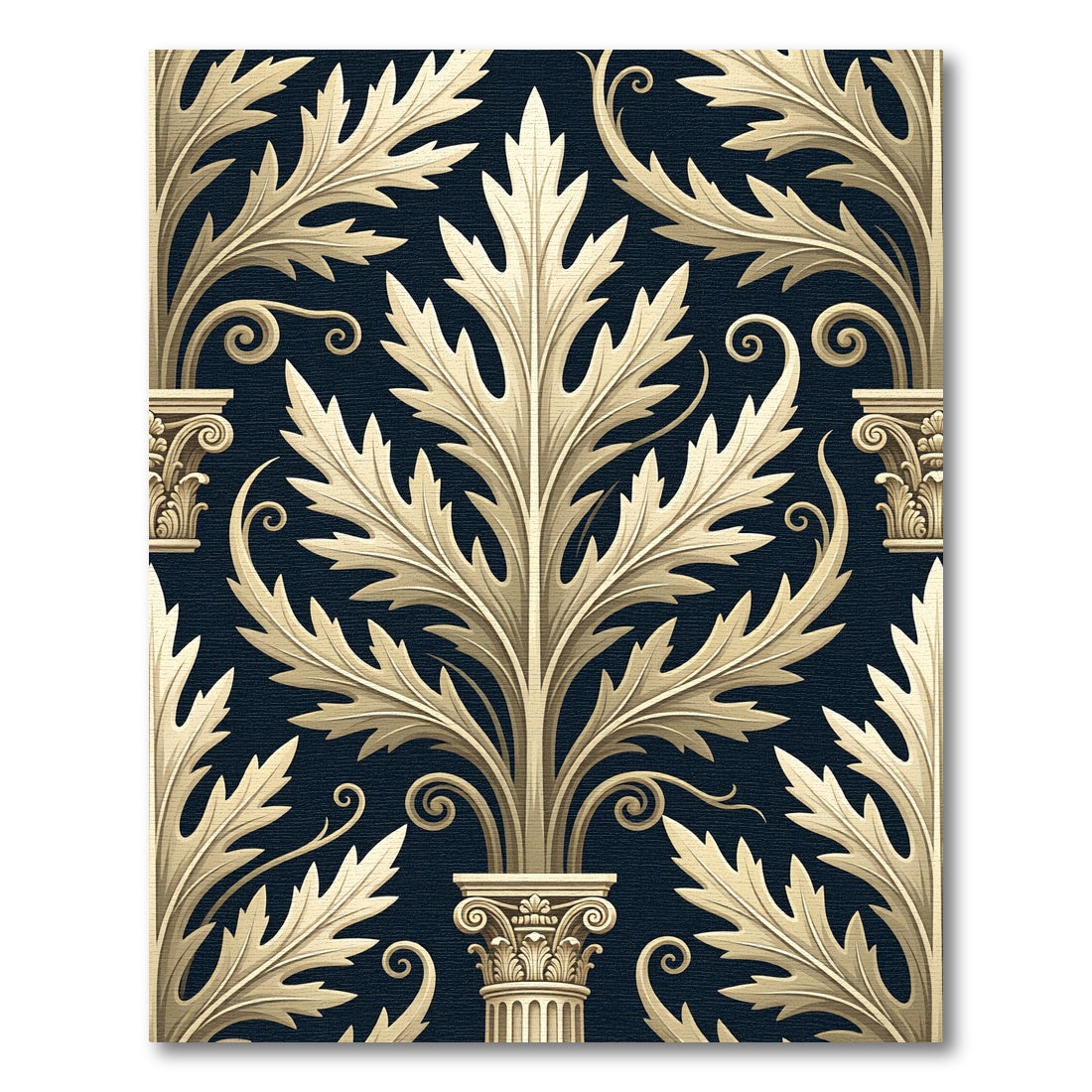 Ornate Golden Acanthus Leaf Composition Rug