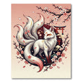 Mythical White Kitsune Cherry Blossom Art Rug