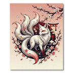 Mythical White Kitsune Cherry Blossom Art Rug