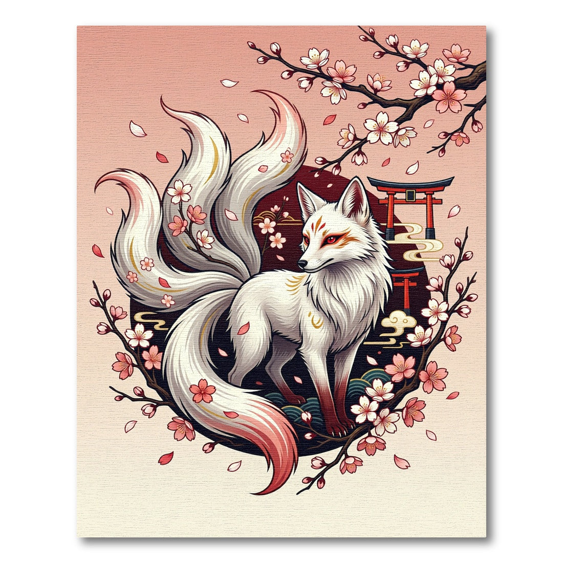Mythical White Kitsune Cherry Blossom Art Rug