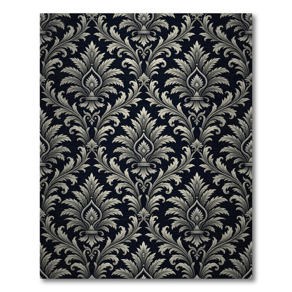 Classic Charcoal Black Floral Damask Rug