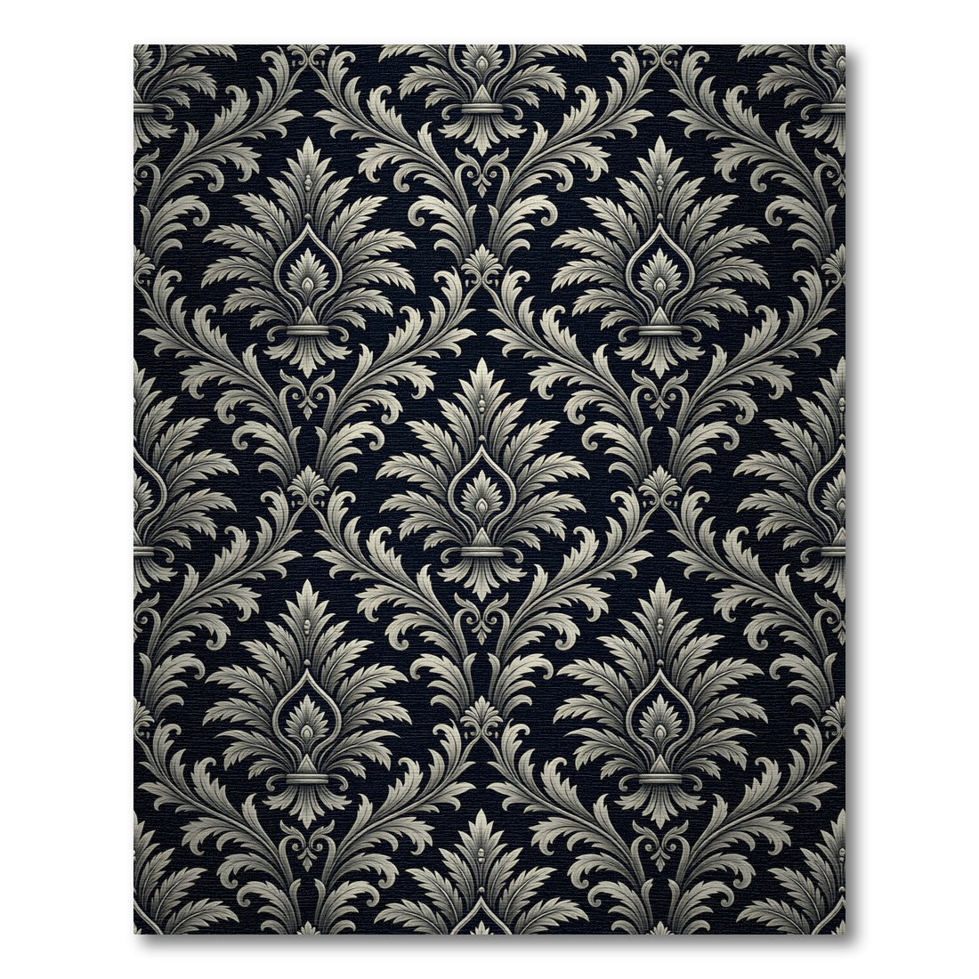 Classic Charcoal Black Floral Damask Rug