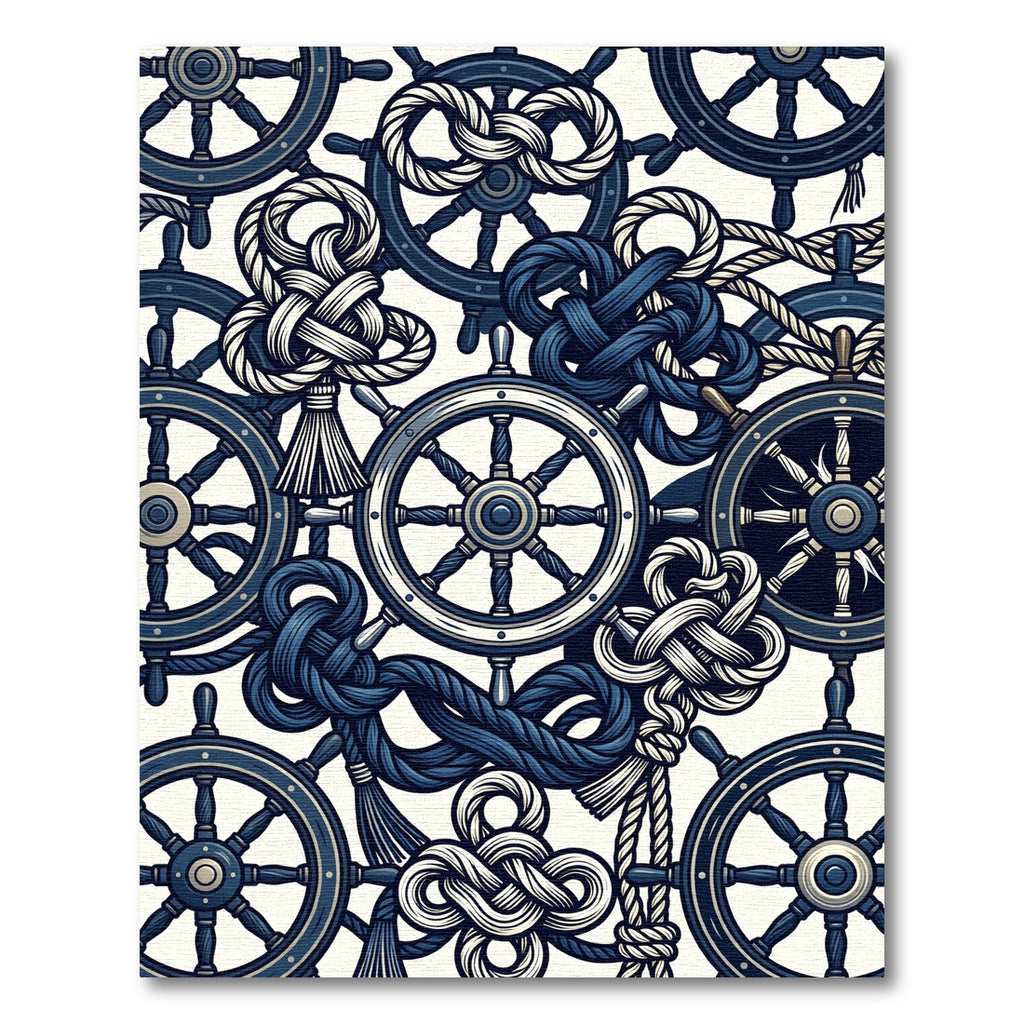 Nautical Navy Helm and Rope Accents Rug