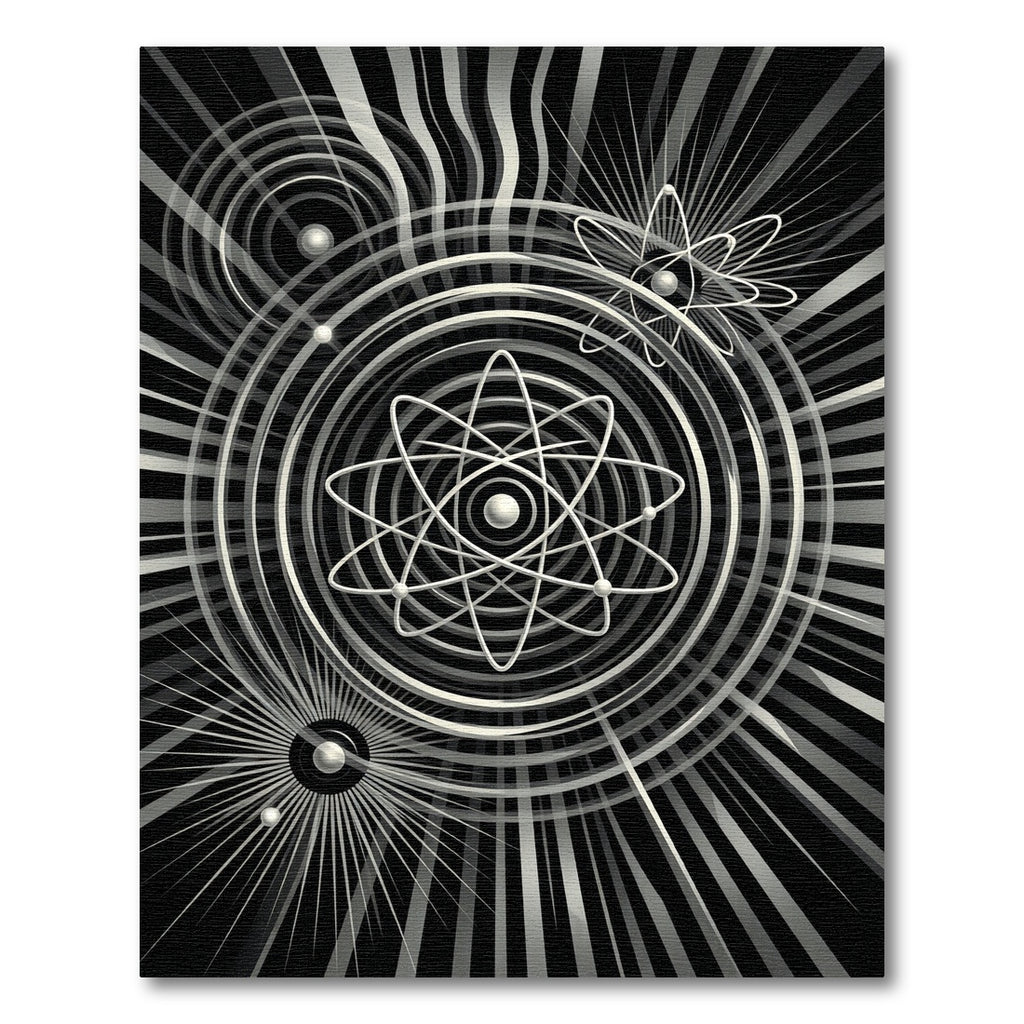 Atomic Orbit Black White Sunburst Rug