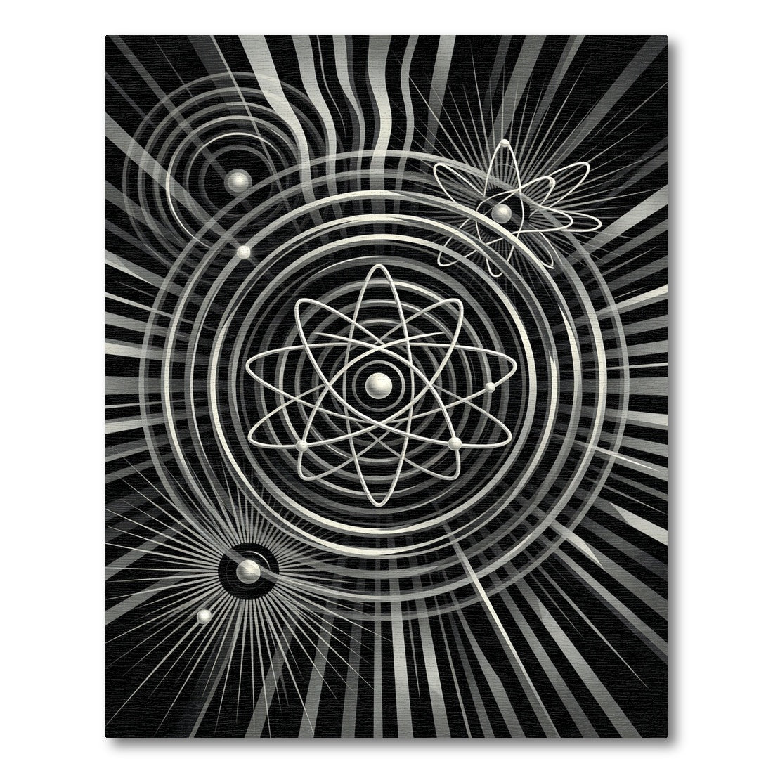 Atomic Orbit Black White Sunburst Rug