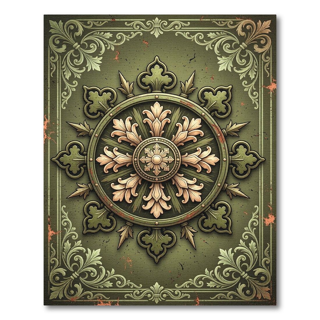 Ornate Sage Green Filigree Medallion Rug