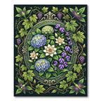 Vintage Botanical Hydrangea Vine Oval Focal Rug
