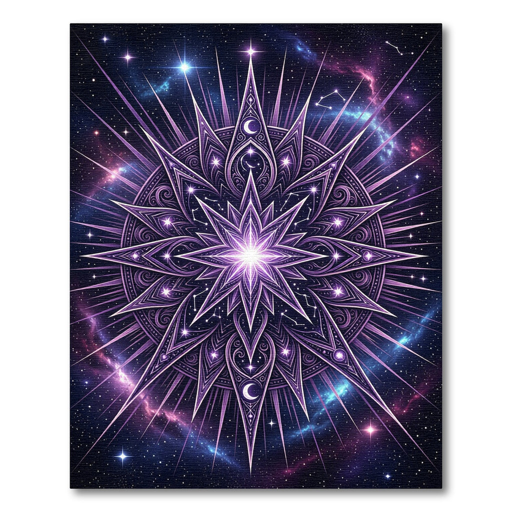 Celestial Purple Radiant Star Mandala Rug