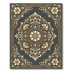 Golden Floral Damask Scrollwork Rug
