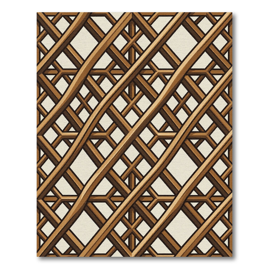 Earthy Brown Geometric Lattice Grid Rug
