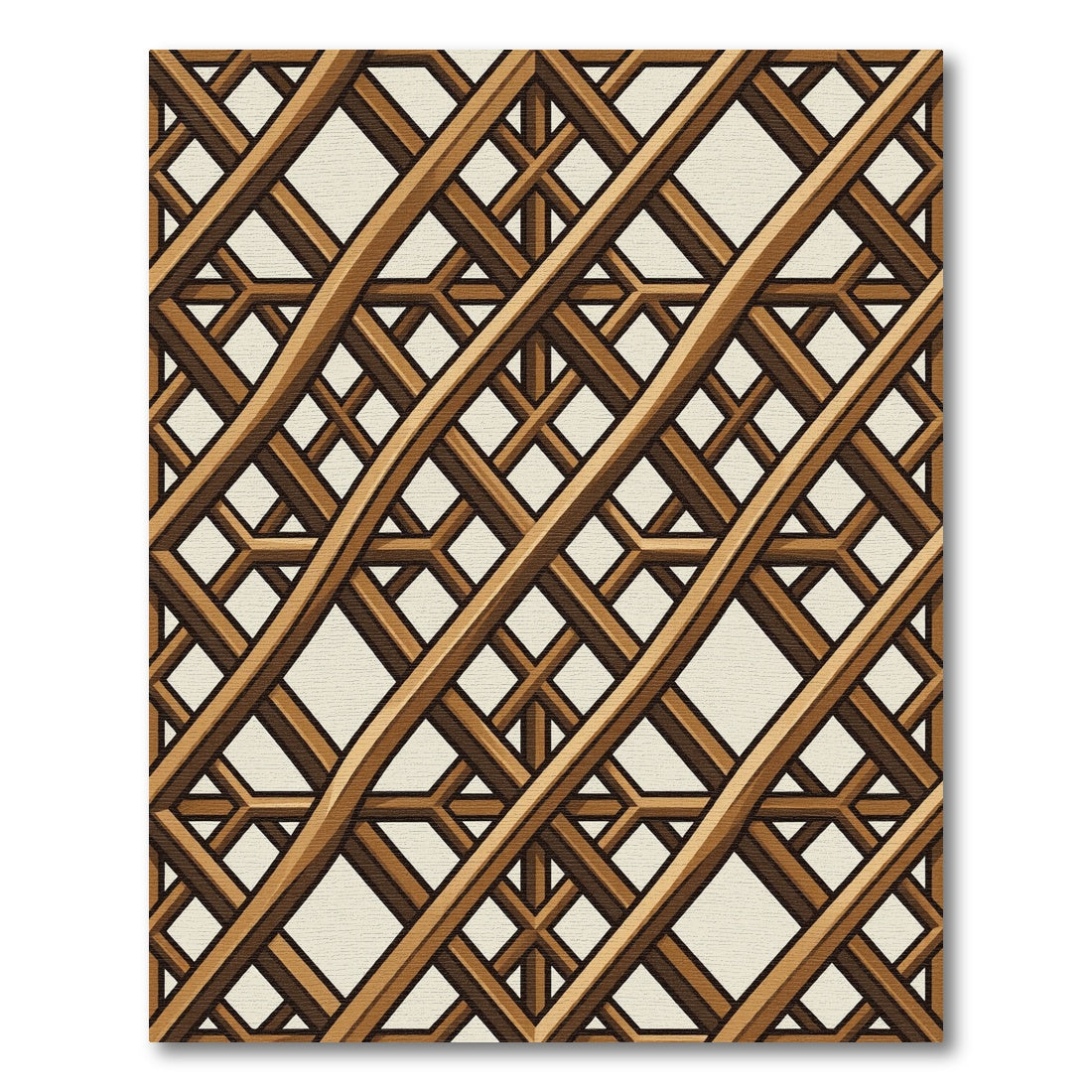 Earthy Brown Geometric Lattice Grid Rug