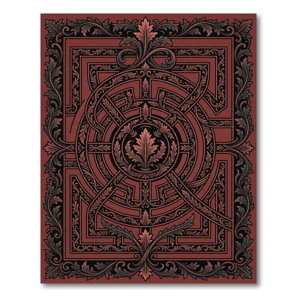 Ornate Crimson Baroque Circular Filigree Rug