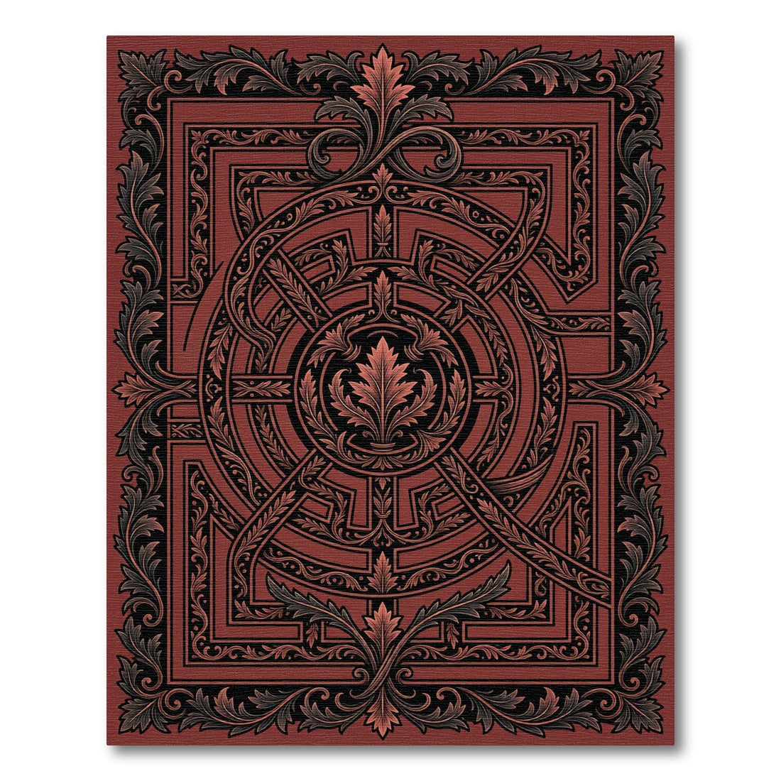 Ornate Crimson Baroque Circular Filigree Rug