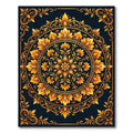 Ornate Golden Floral Circular Medallion Rug