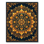 Ornate Golden Floral Circular Medallion Rug