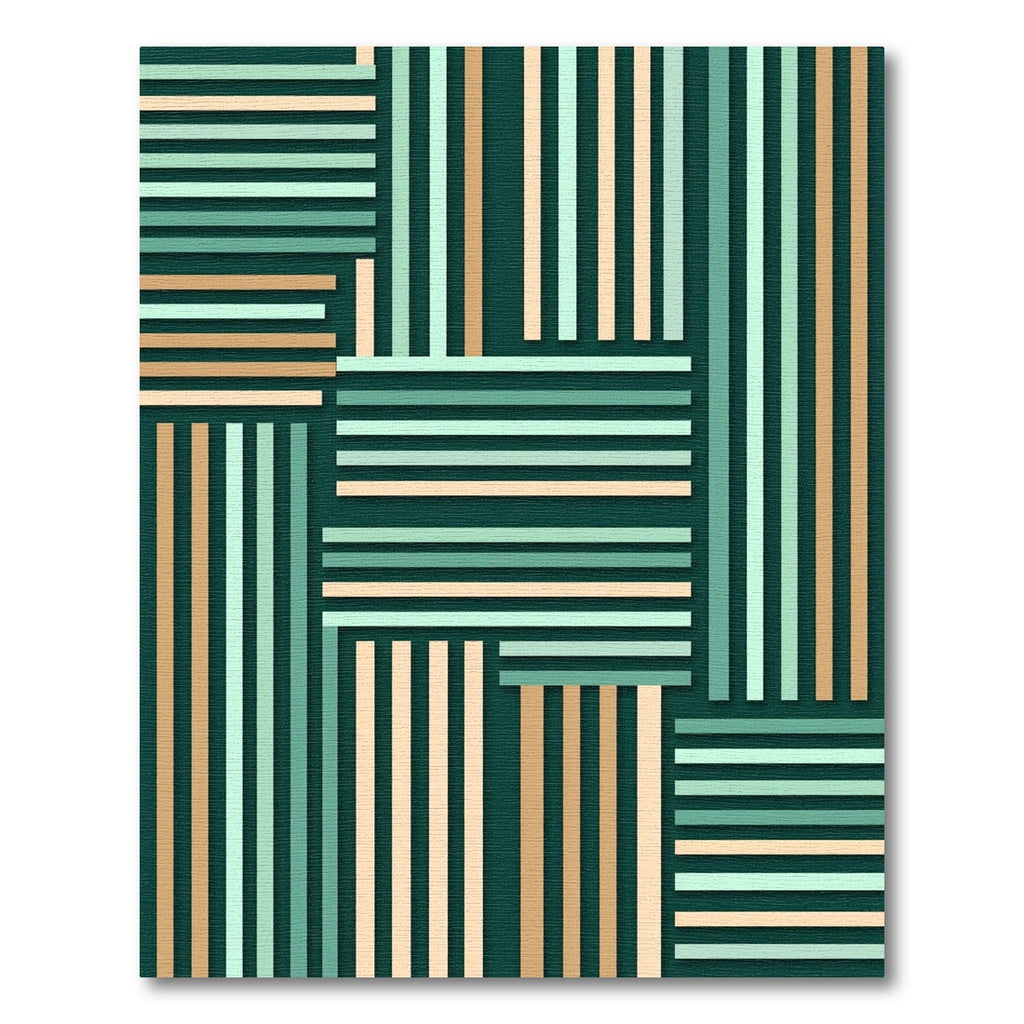 Deep Teal Beige Mint Striped Weave Rug
