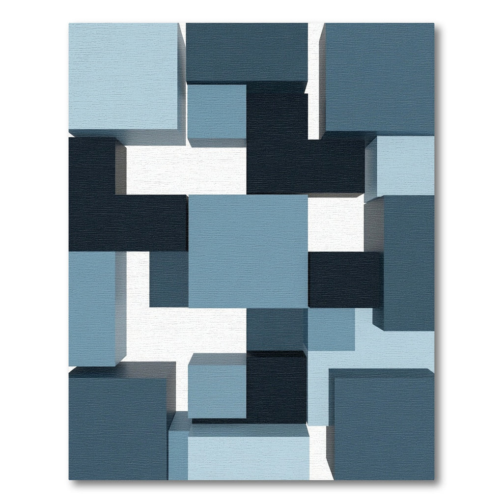 Modern Geometric Blue Abstract Block Rug