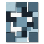 Modern Geometric Blue Abstract Block Rug