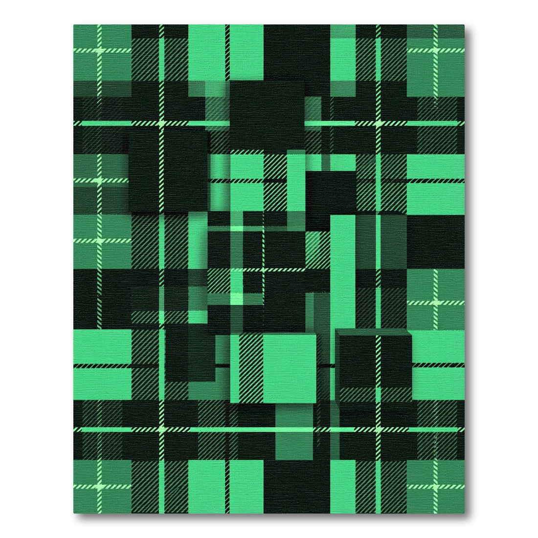 Geometric Emerald Grid Plaid Rug