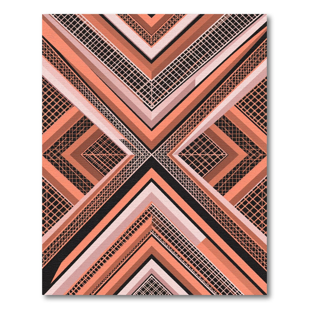 Geometric Coral Peach Angular Intersecting Lines Rug