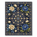 Midnight Blue Floral Gold Medallion Area Rug
