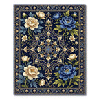 Midnight Blue Floral Gold Medallion Area Rug