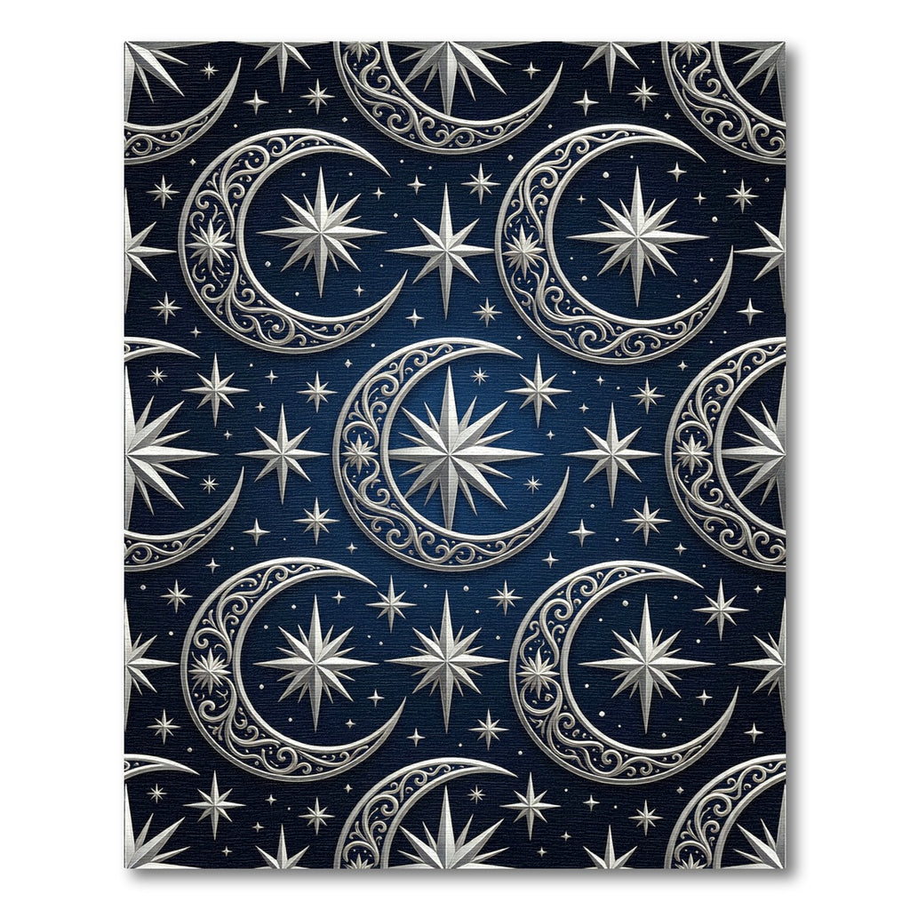 Celestial Silver Moon and Star Navy Rug