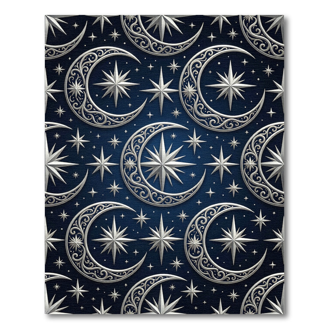 Celestial Silver Moon and Star Navy Rug