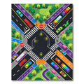 Vibrant Isometric City Traffic Street Grid Rug